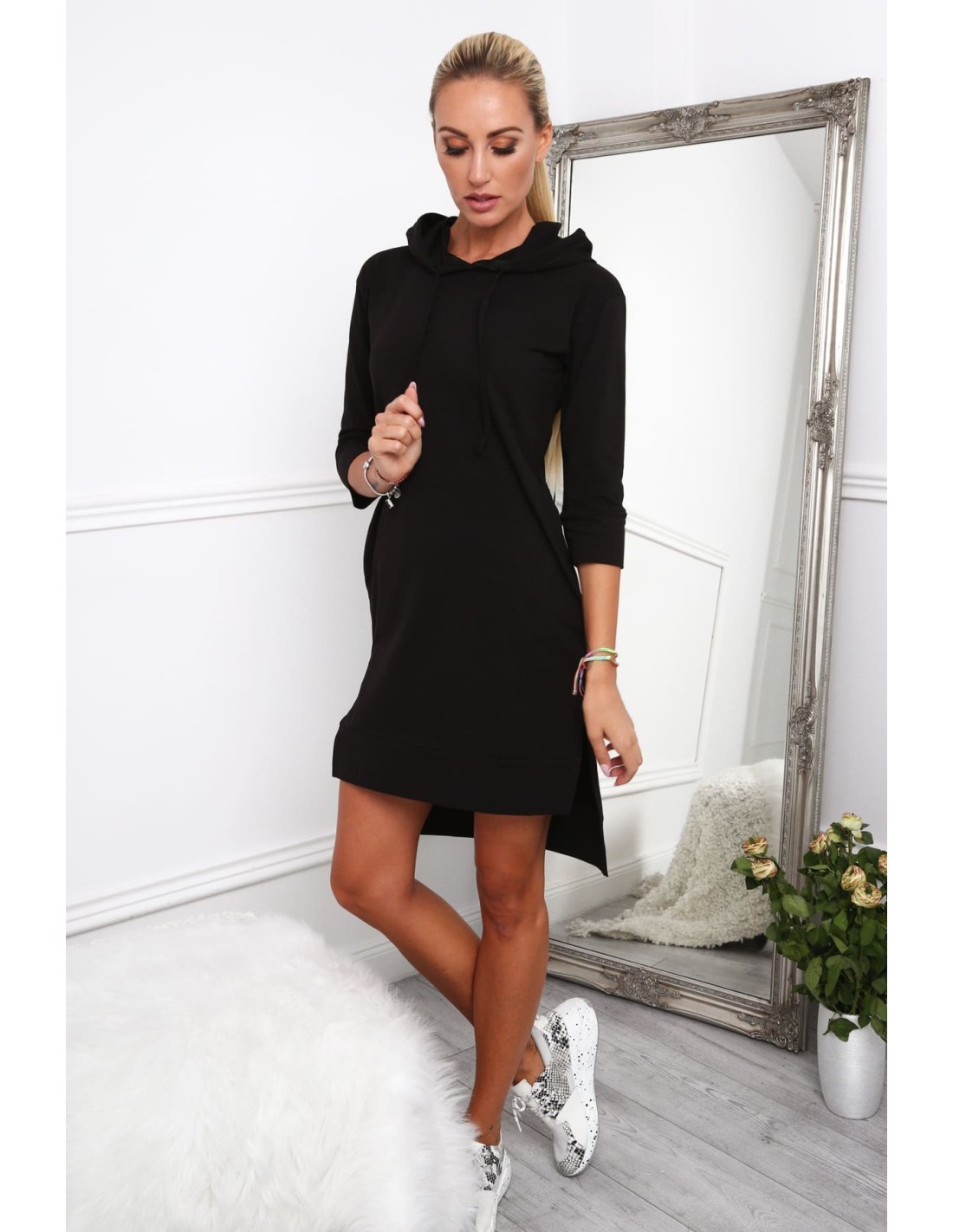 Rochie sport neagra cu gluga 4187 - Magazin online - Boutique